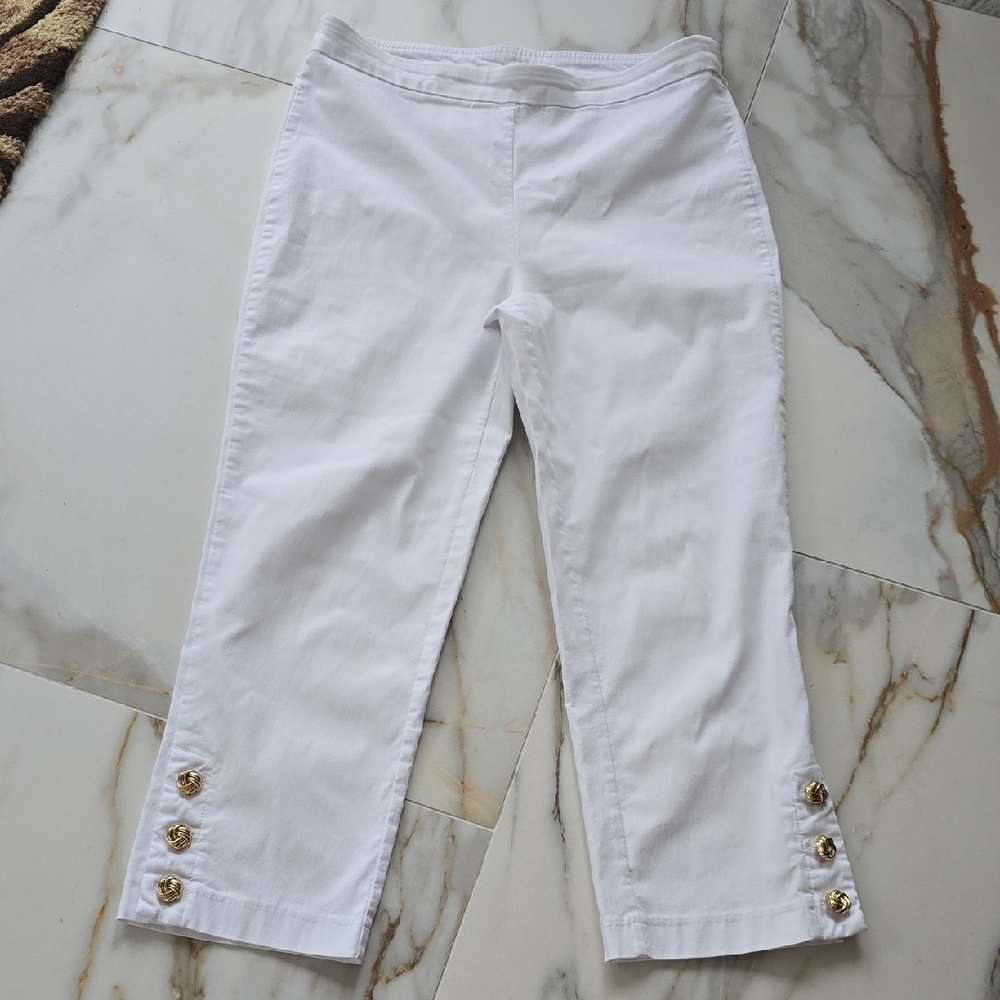 Zac & Rachel White Cropped Pants with Gold Accents